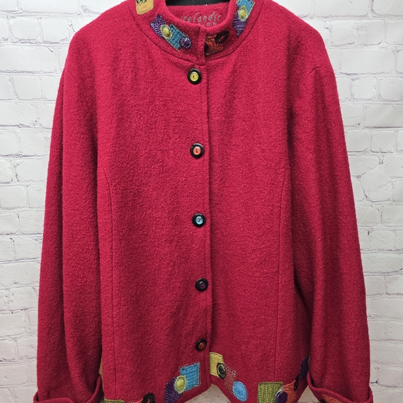 Vibrant Red Teddy Jacket with Colorful Details - Picture 5 of 6